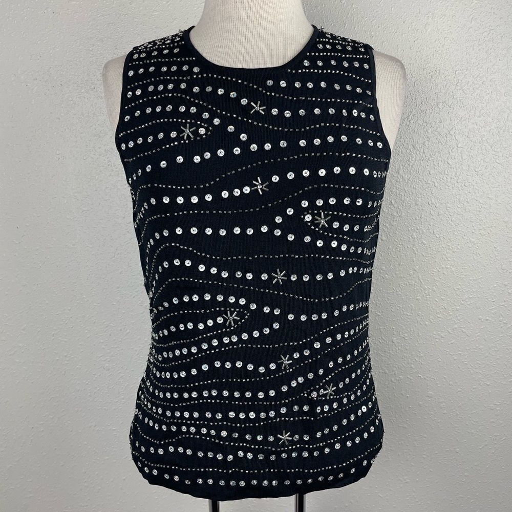 NWT Methode Sleeveless Sequined Black Top Size M